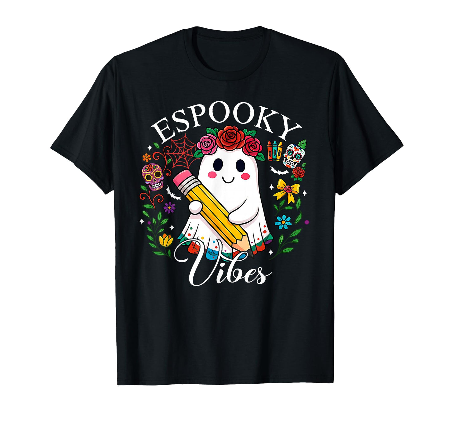 Espooky Vibes Spanish Mexican Halloween Ghost Teacher Boo T-Shirt
