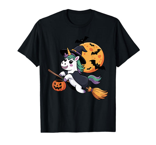 Cute Unicorn Witch with Jack-O-Lantern Pumpkin Halloween T-Shirt