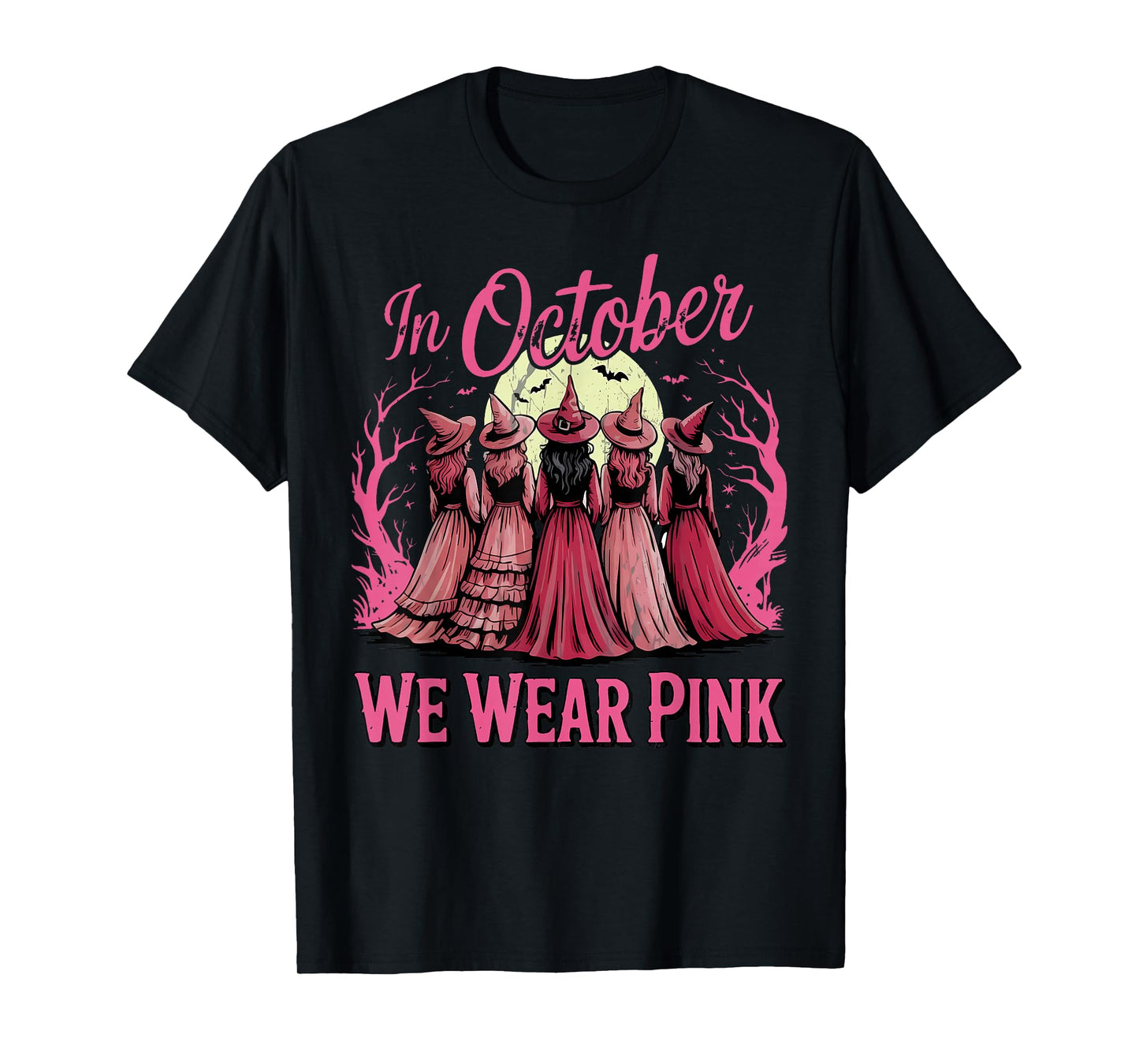 Retro in October We Wear Pink Witch Breast Cancer Awareness T-Shirt