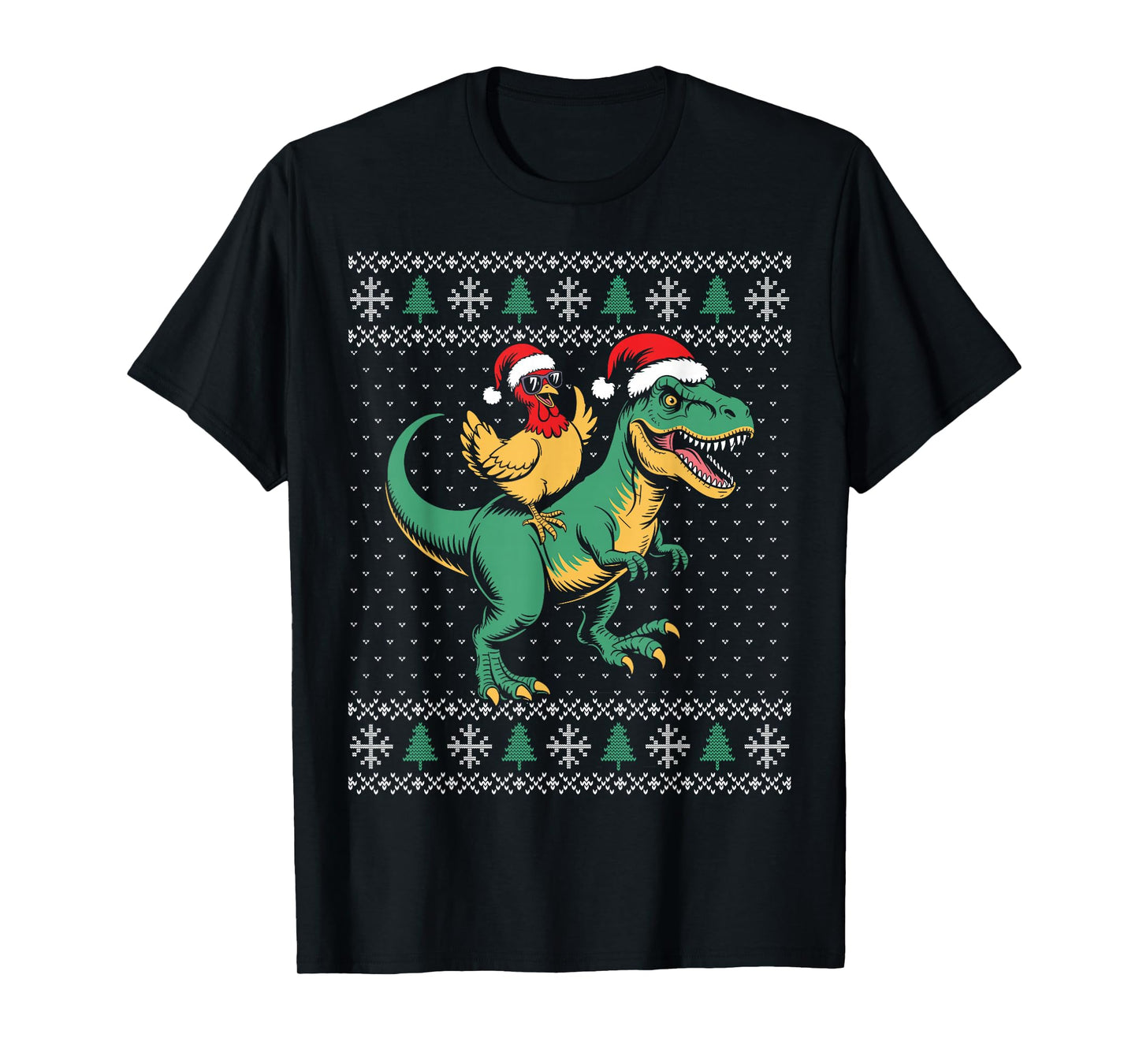 Chicken Riding Dinosaur Ugly Christmas Sweater Tyrannosaurus T-Shirt