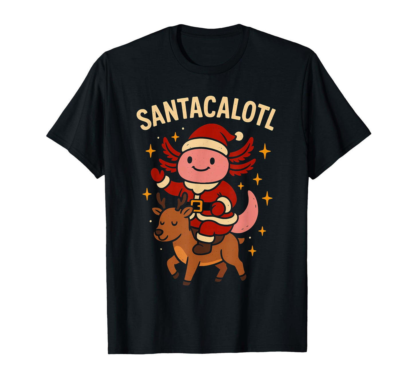 Santacalotl Santa Claus Cute Axolotl Snow Reindeer Christmas T-Shirt