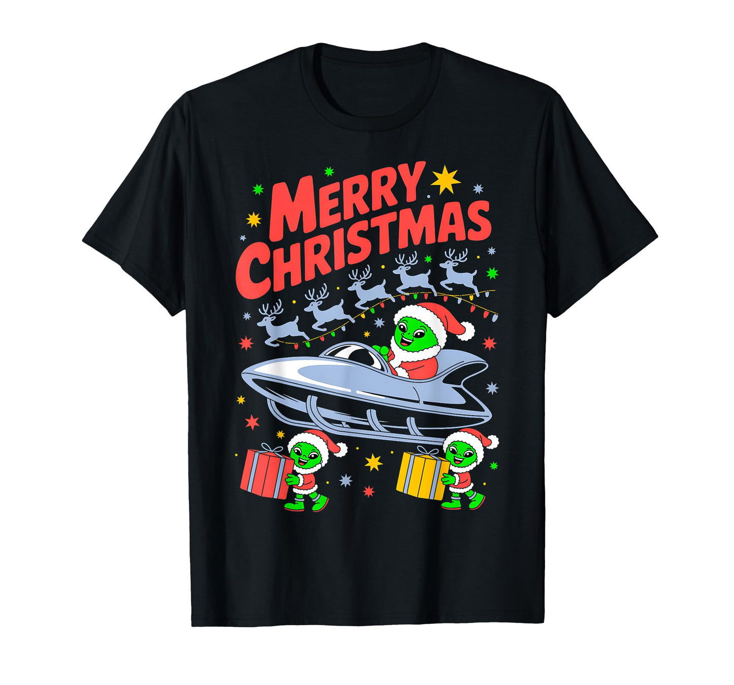 Funny Alien Trio Merry Ugly Christmas Santa Hat Gifts Xmas T-Shirt