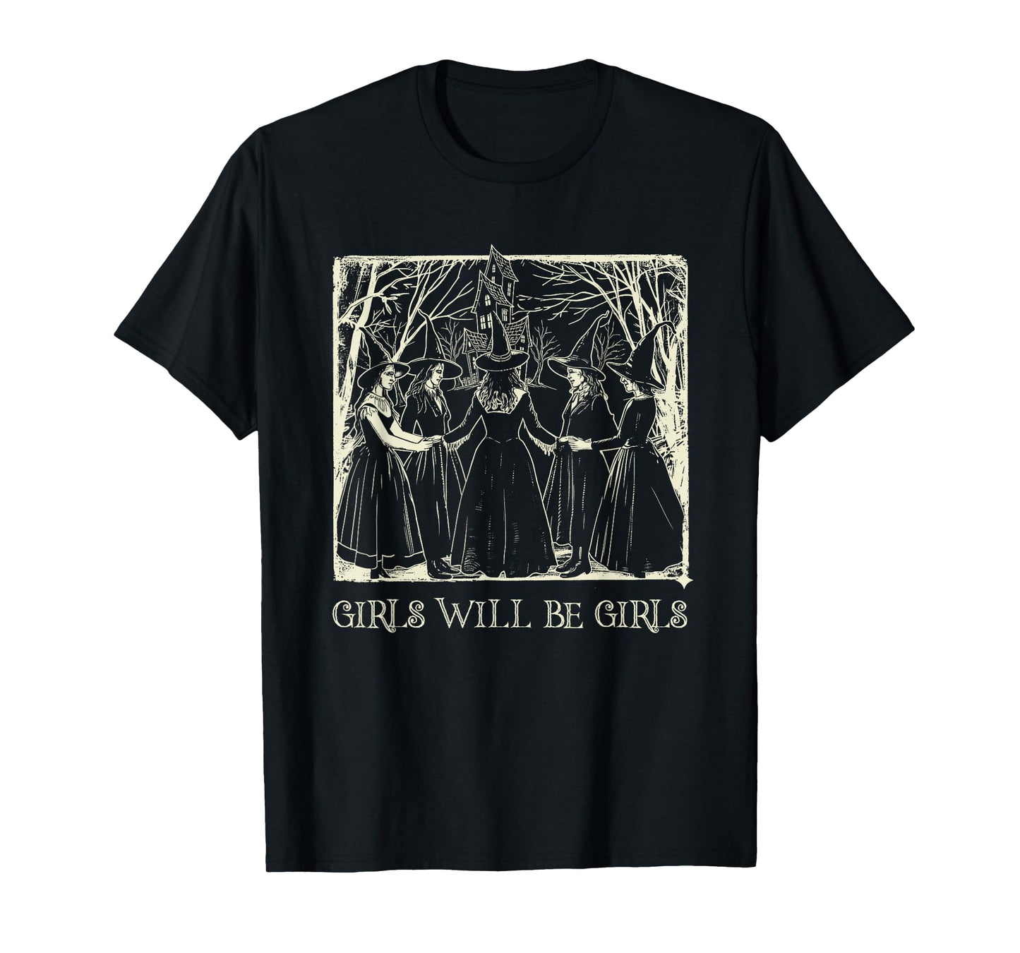 Vintage Girls Will Be Girls Funny Witch Halloween T-Shirt