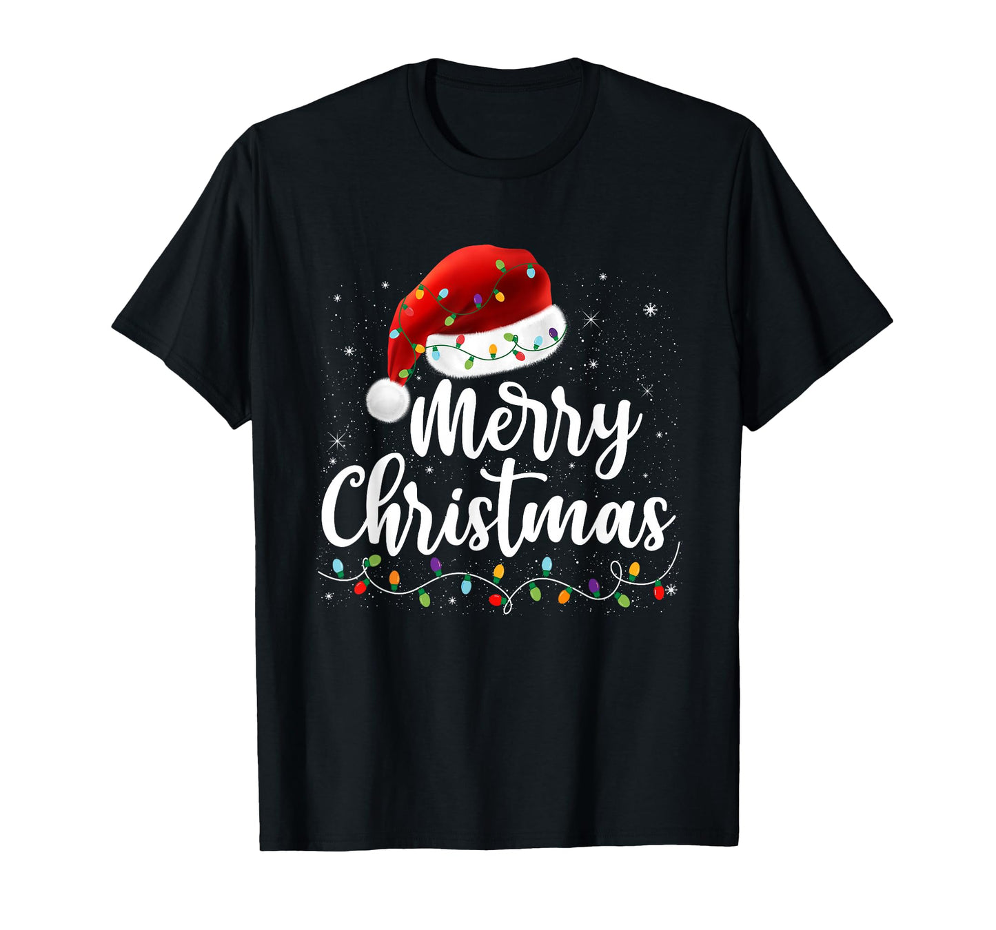Merry Christmas Lights Red Santa Hat Xmas Family Men Women T-Shirt