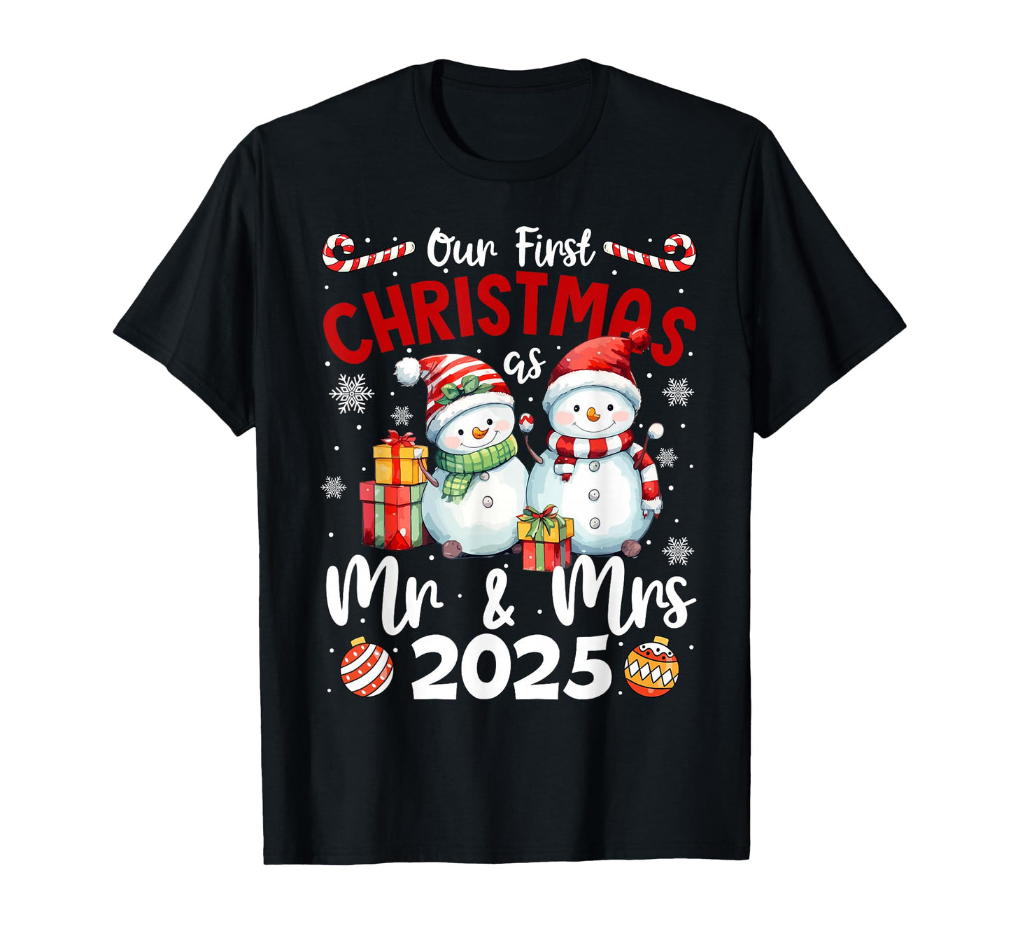 Our First Christmas as Mr Mrs 2025 Couple Matching Men Women T-Shirt