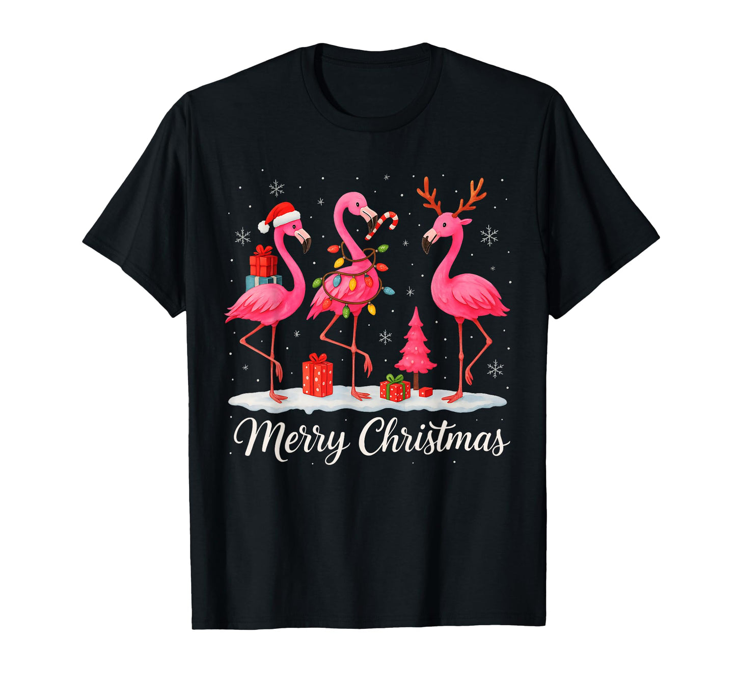Merry Christmas Santa Flamingo Xmas Light Men Women Kid T-Shirt