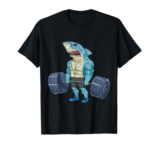 Vintage Shark Weightlifting Bodybuilder Muscle Fitness T-Shirt