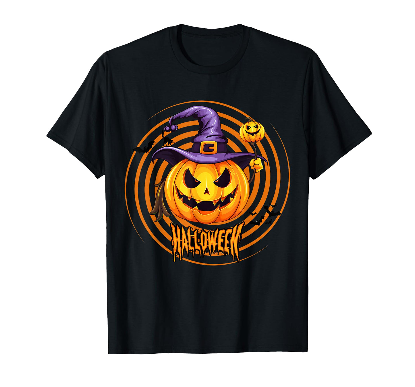 Scary Pumpkin Halloween–Spooky Jack O’Lantern with Witch Hat T-Shirt