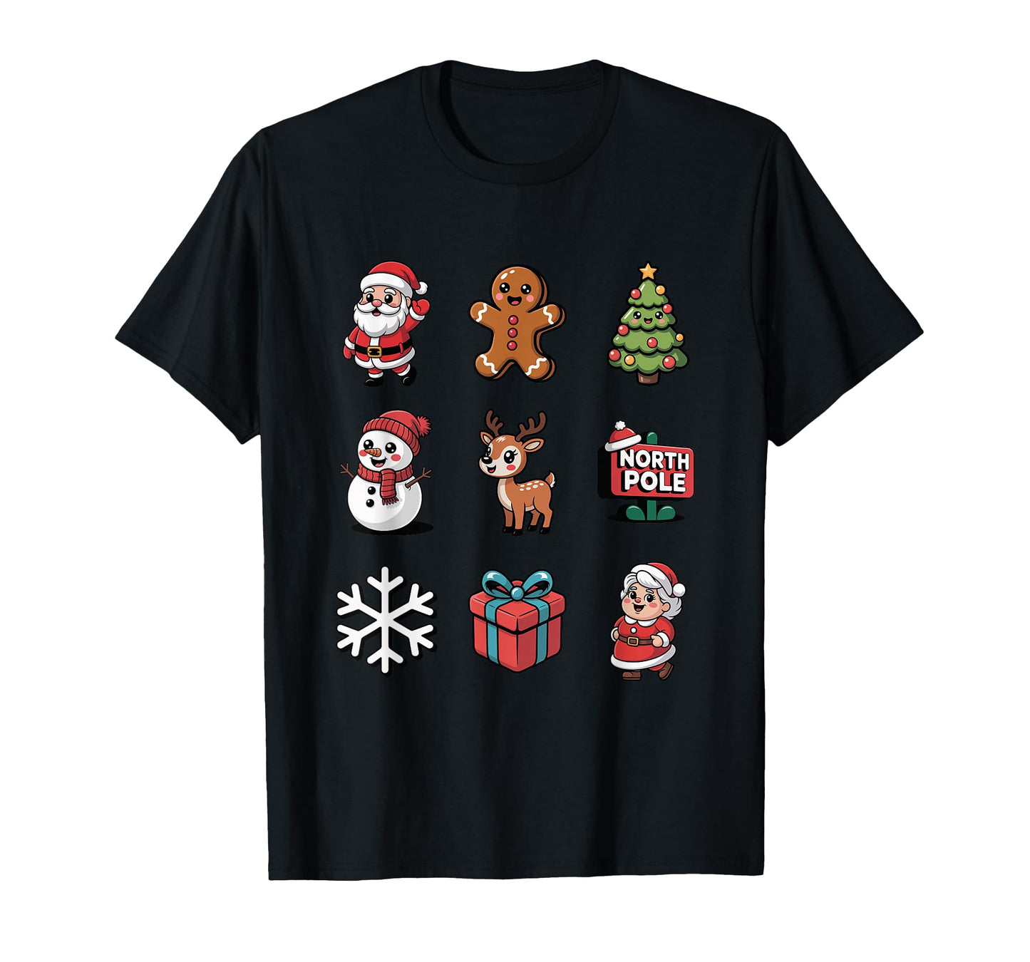 Cute Gingerbread Santa Snowman Reindeer Xmas T-Shirt
