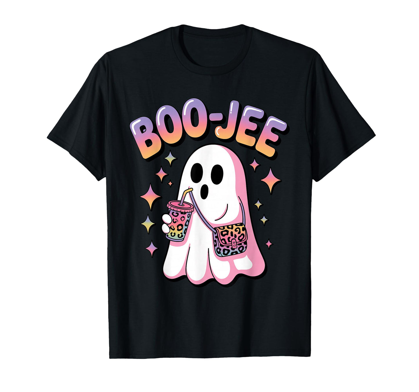 Ghost Coffee Boujee Funny Leopard Print Halloween Costume T-Shirt