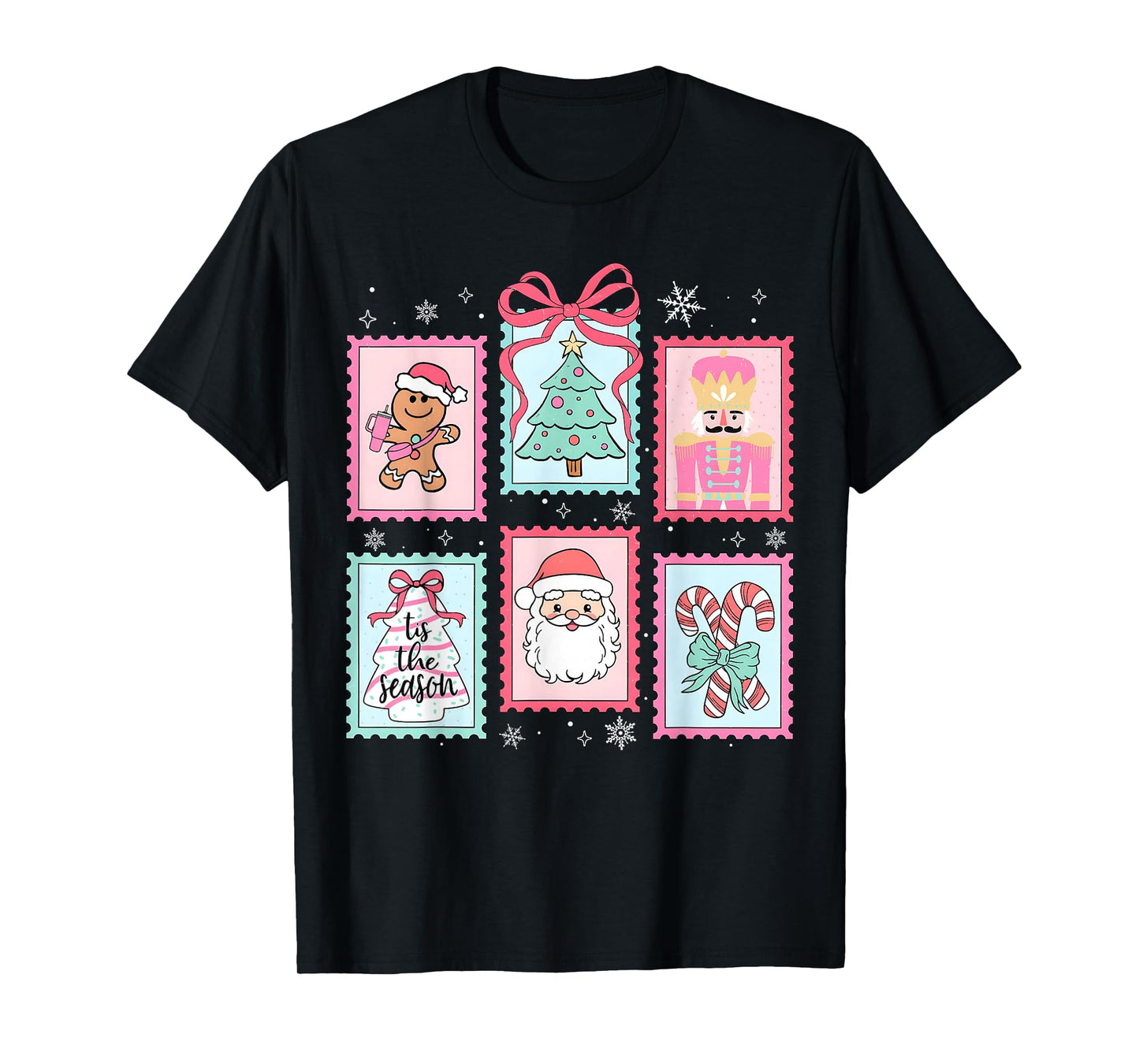 Pink Coquette Bow Christmas Tree Santa Snowman Nutcracker T-Shirt