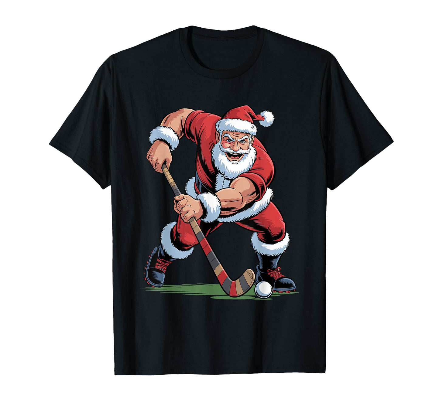 Santa Playing Field Hockey Funny Holiday Christmas Xmas T-Shirt