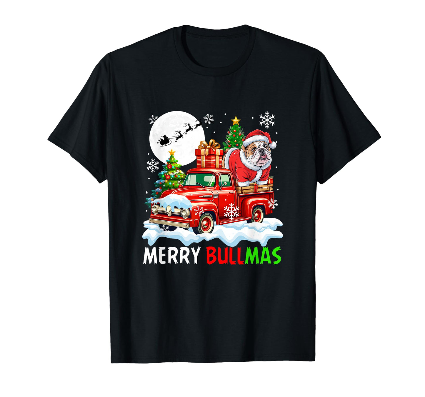Merry Christmas Santa Bulldog On Pickup Truck Owner Kids T-Shirt