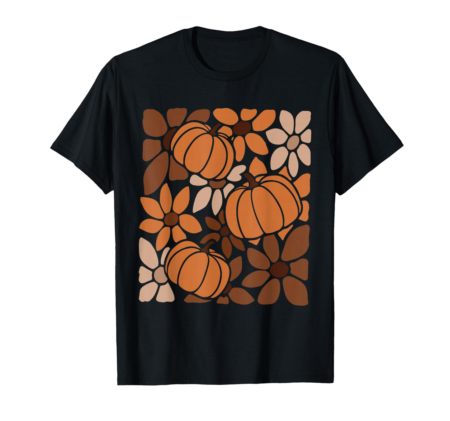 Fall Pumpkins Autumn Flowers Harvest Season Retro Boho Women T-Shirt