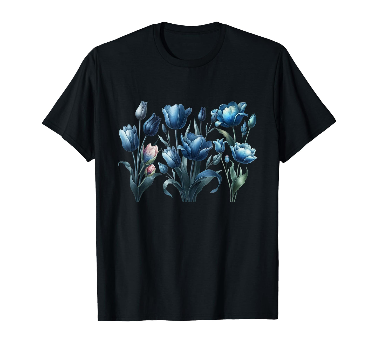 Vintage Blue Tulips Flower Blossoms Delight Florist Gardener T-Shirt