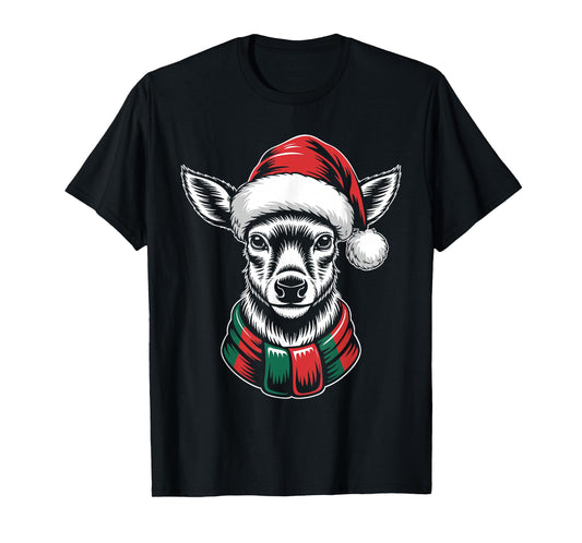Deer Xmas Santa Hat Scarf Christmas Costume T-Shirt
