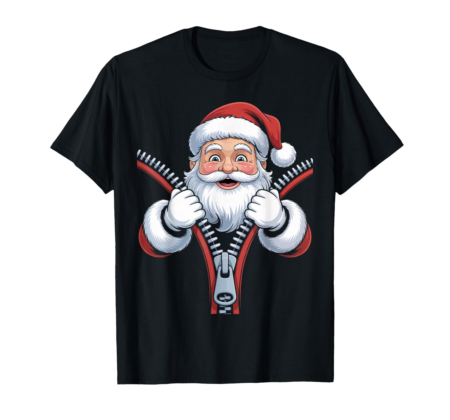 Cute Christmas Santa Emerging from Zipper Lover Xmas Funny T-Shirt