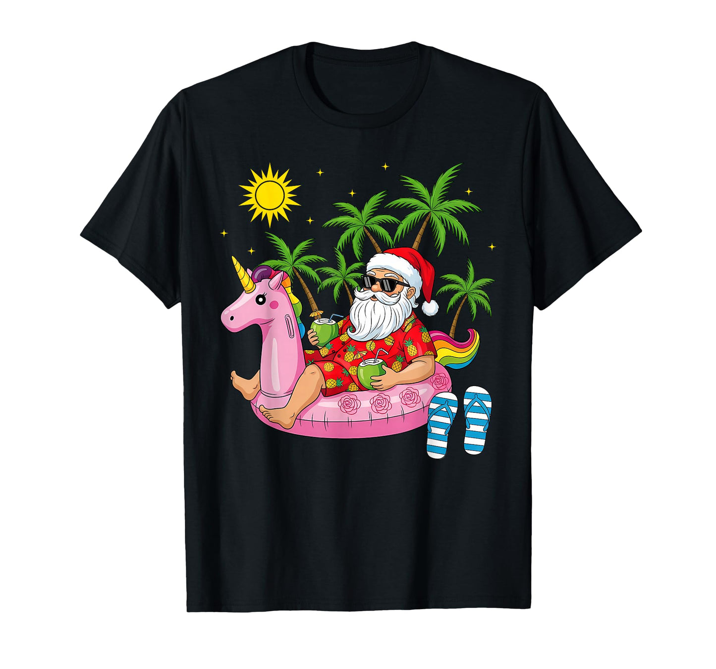 Summer Santa Unicorn Floater Funny Christmas July Beach T-Shirt