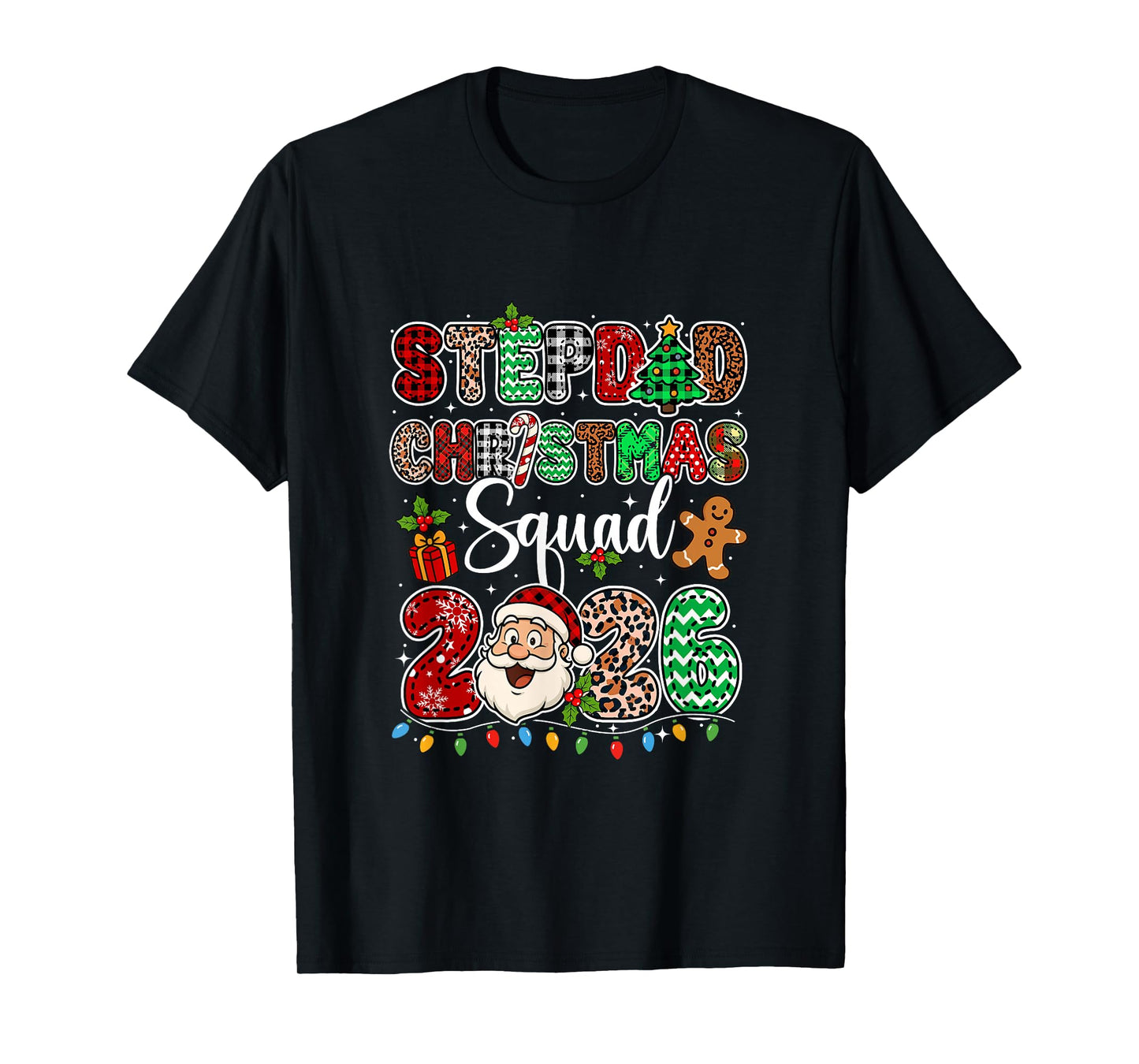 Stepdad Christmas Crew 2026 Leopard Funny Santa Family Group T-Shirt