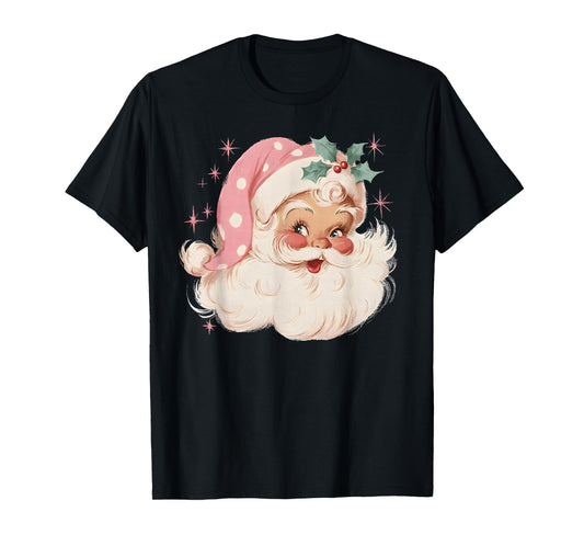 Pink Christmas Santa Claus Face Xmas Vintage Pink Santa T-Shirt