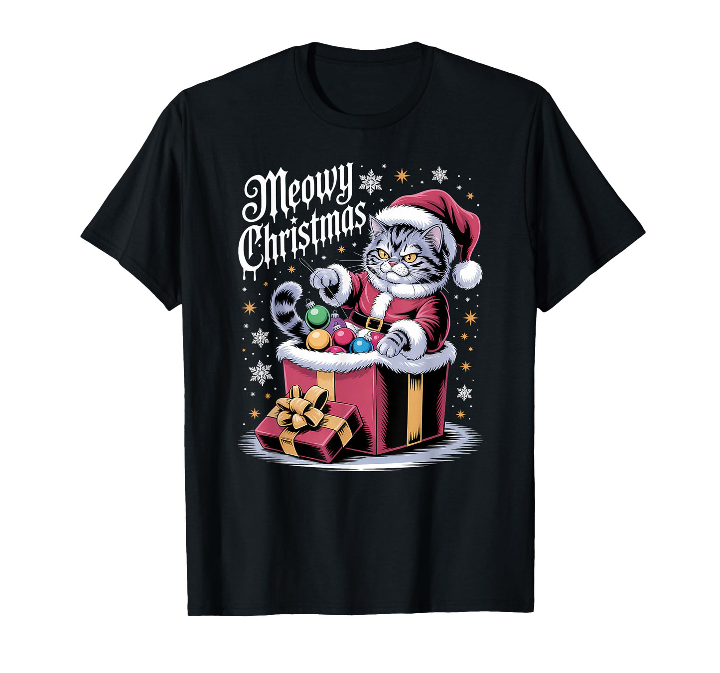 Meowy Christmas Funny Holiday Cat Pun T-Shirt