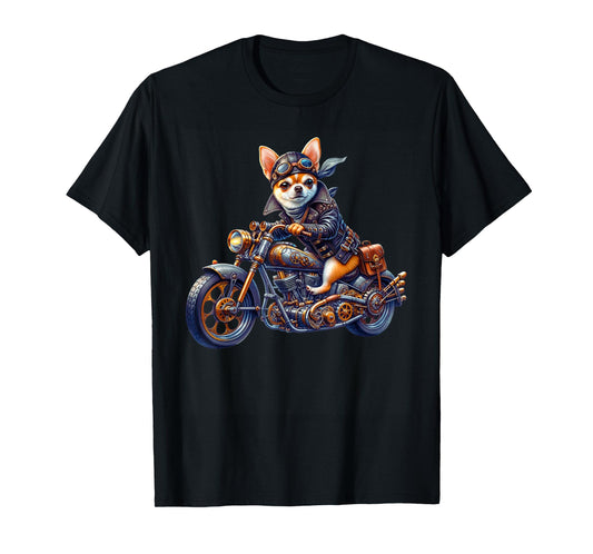 Cool Steampunk Chihuahua Biker Vintage Motorcycle Dog Lovers T-Shirt