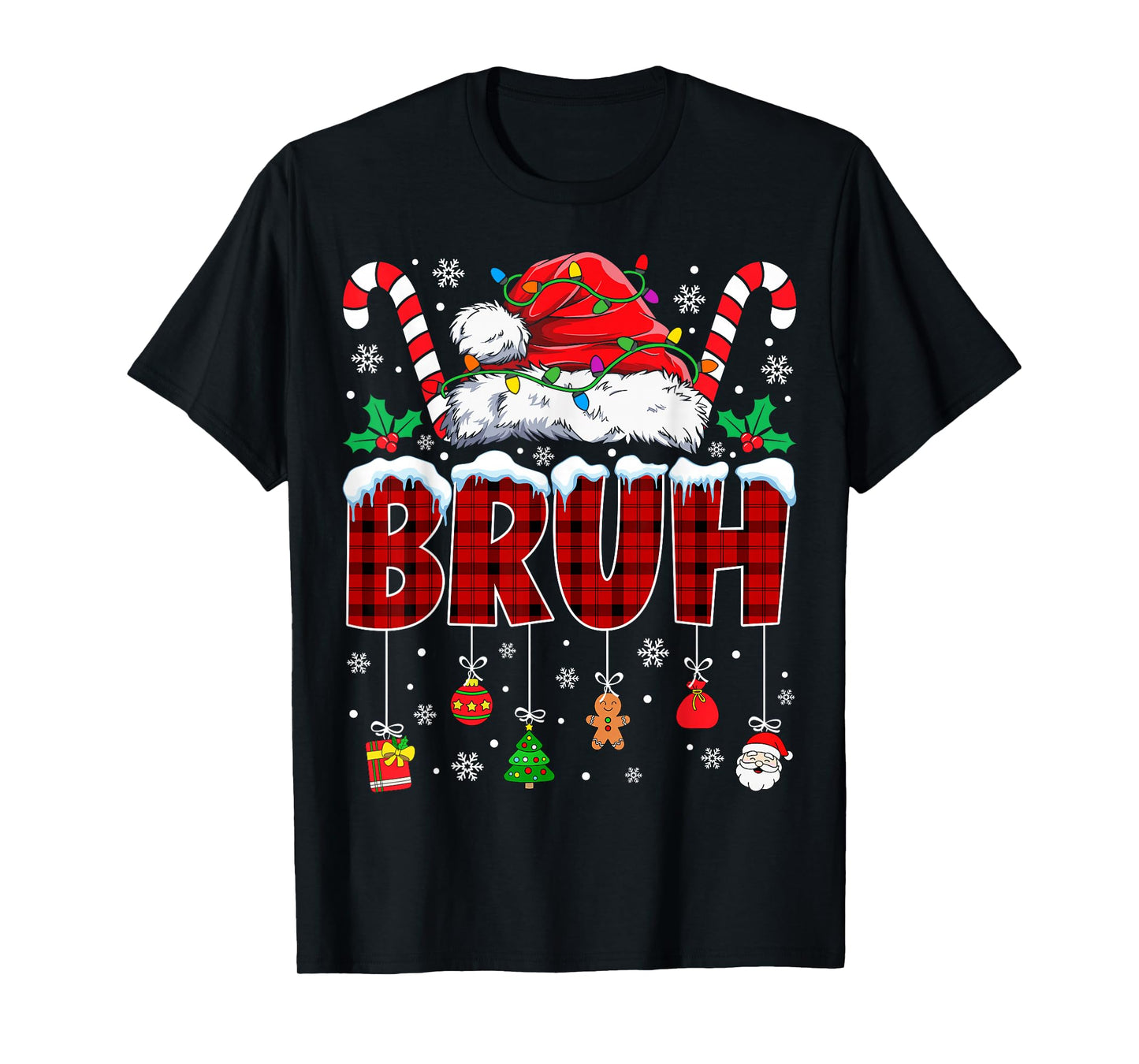 Christmas Bruh Meme Santa Hat Plaid Funny Xmas Boys Kids T-Shirt
