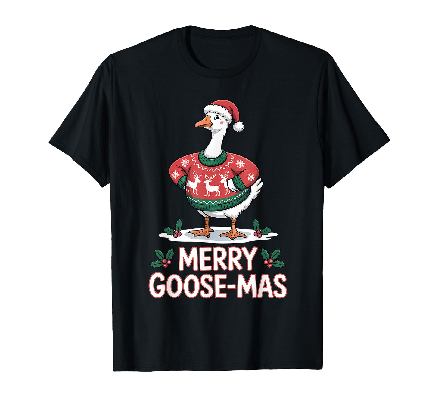 Merry Goose-mas Ugly Sweater Santa Hat Funny Goose Christmas T-Shirt