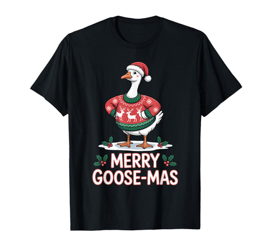 Merry Goose-mas Ugly Sweater Santa Hat Funny Goose Christmas T-Shirt