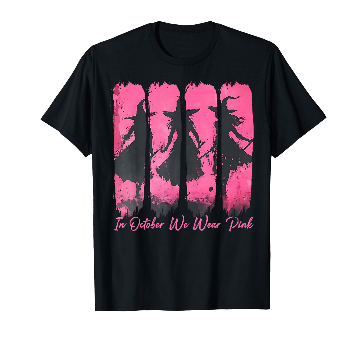 Retro in October We Wear Pink Witch Breast Cancer Awareness T-Shirt