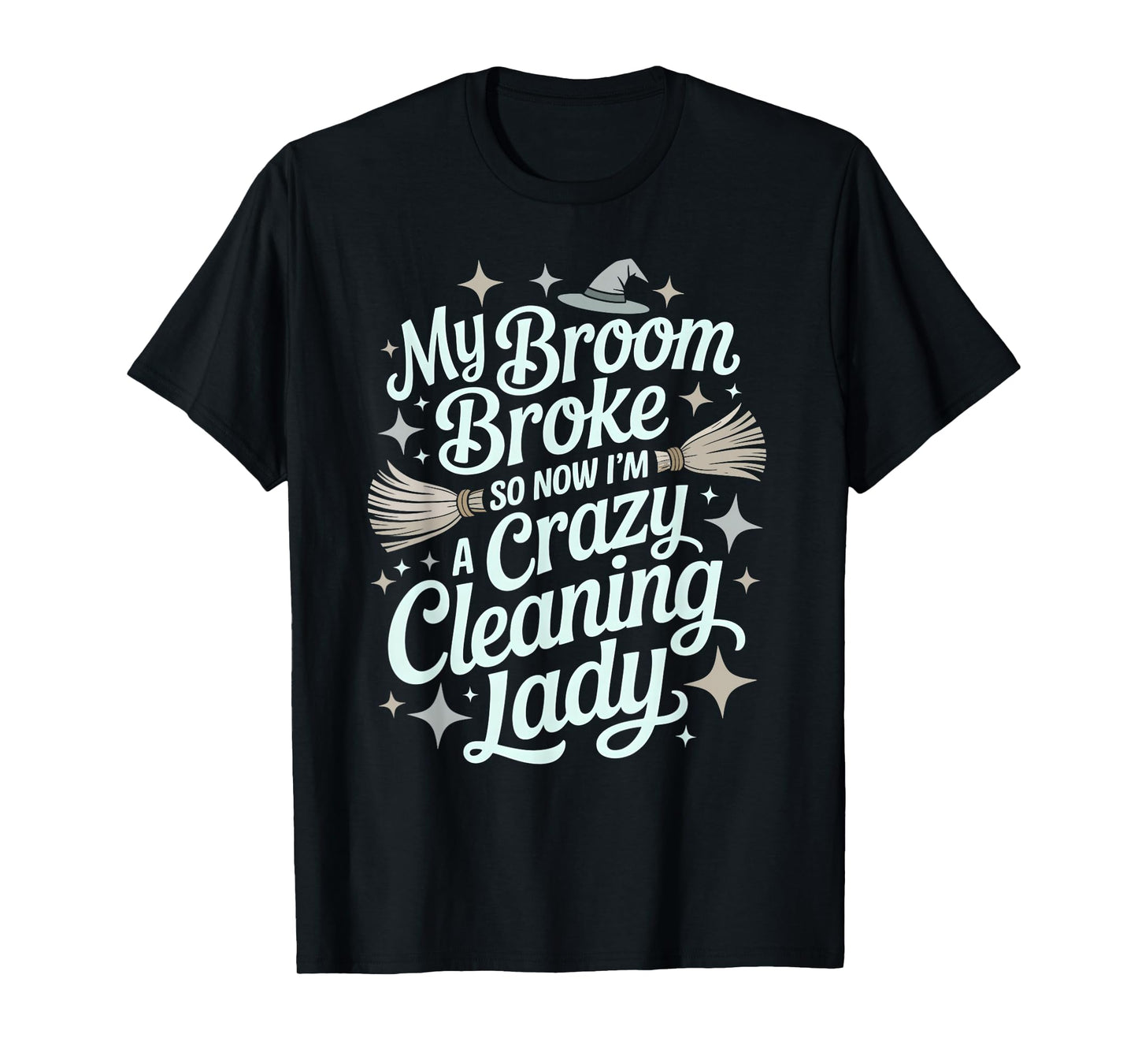Kawaii Cleaning Lady Witch Broom Broke Janitor Team Scrub T-Shirt