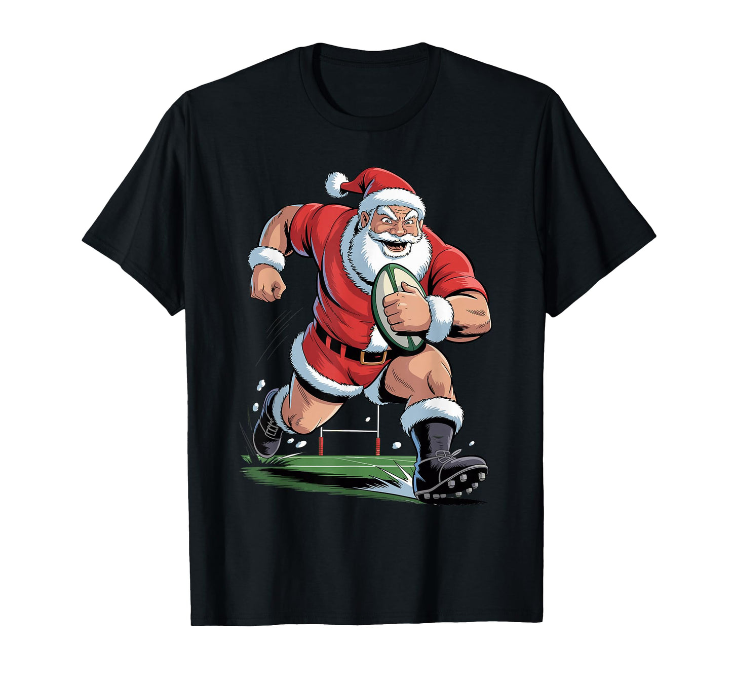 Santa Playing Rugby Funny Holiday Christmas Xmas Pajama T-Shirt