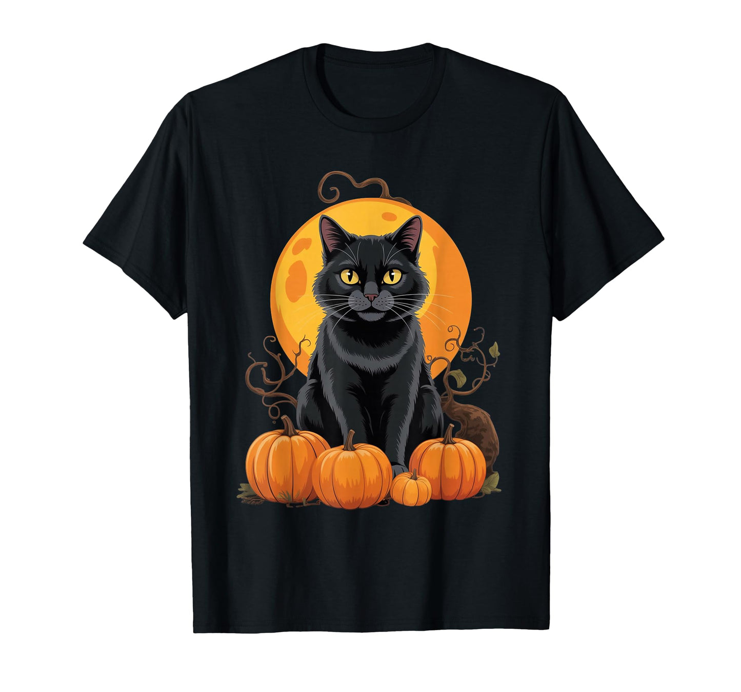 Retro Black Cat Witch Scary Halloween Pumpkin Women Men Kids T-Shirt