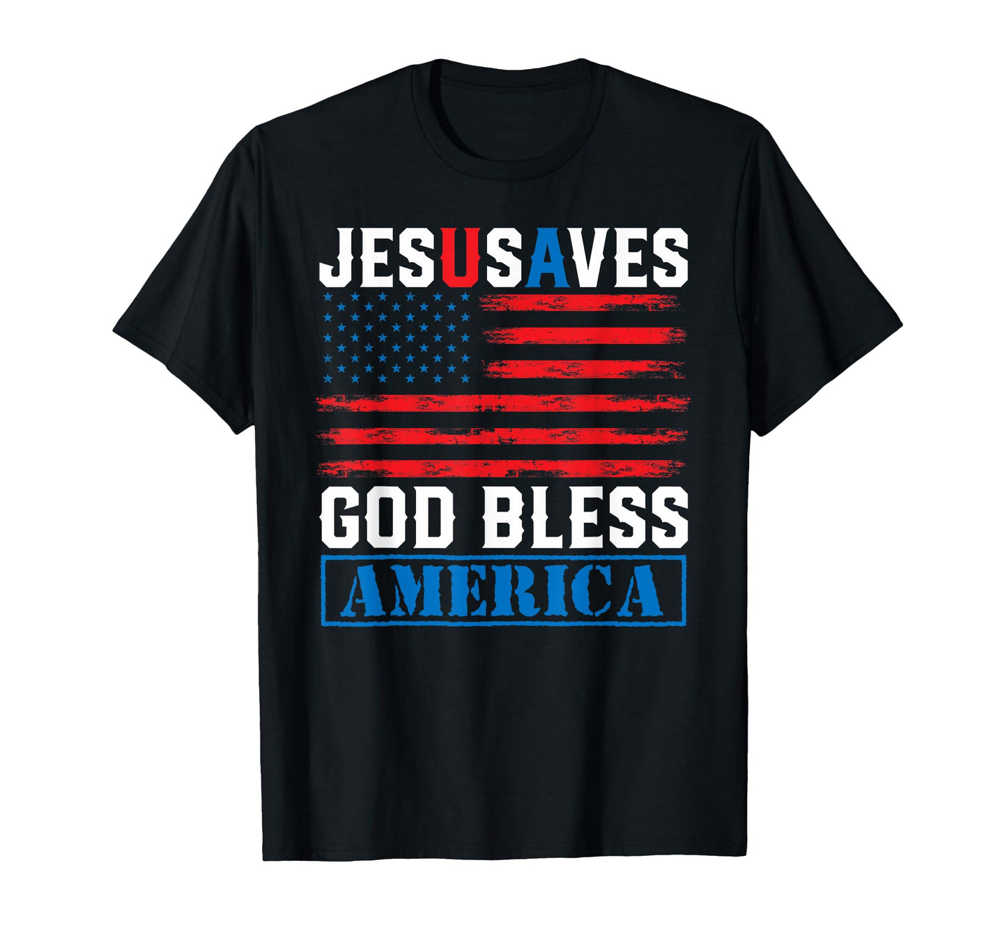 Jesus Saves USA - God Bless America - Vintage Grunge Flag T-Shirt