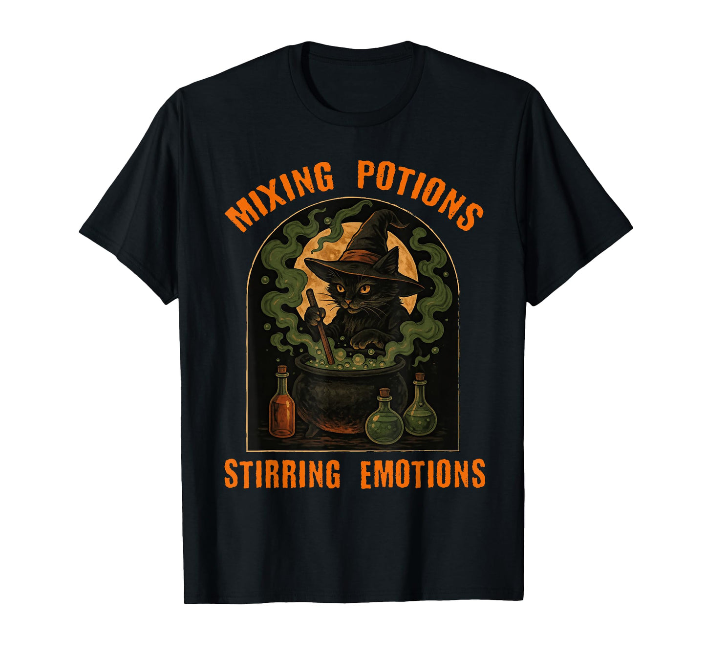 Mixing Potions Stirring Emotions Witch Cat Occult Wicca T-Shirt