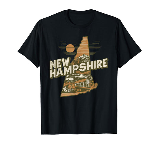 New Hampshire Souvenirs for Men, Women & Kids New Hampshire Retro State T-Shirt - Black, Small