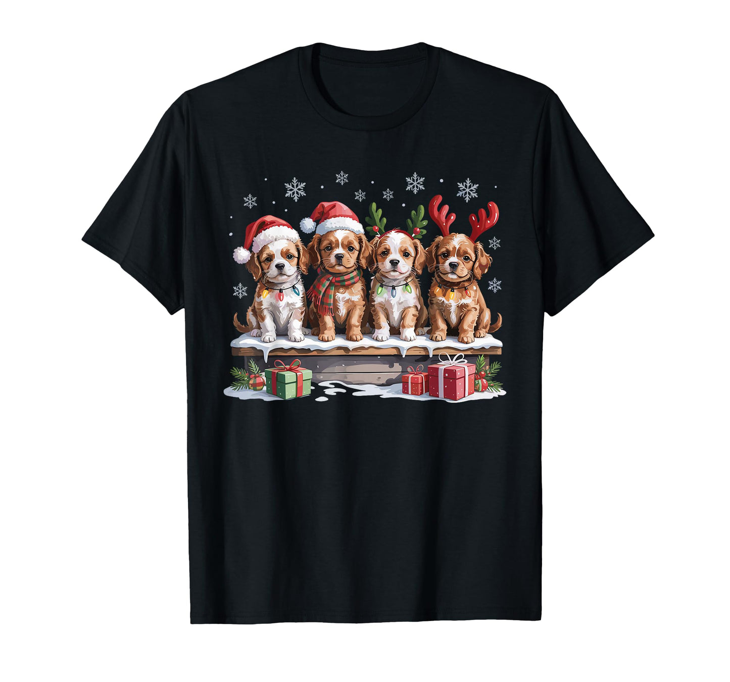 Cute Cavapoo Christmas Puppies Dog Lovers Funny Holiday T-Shirt