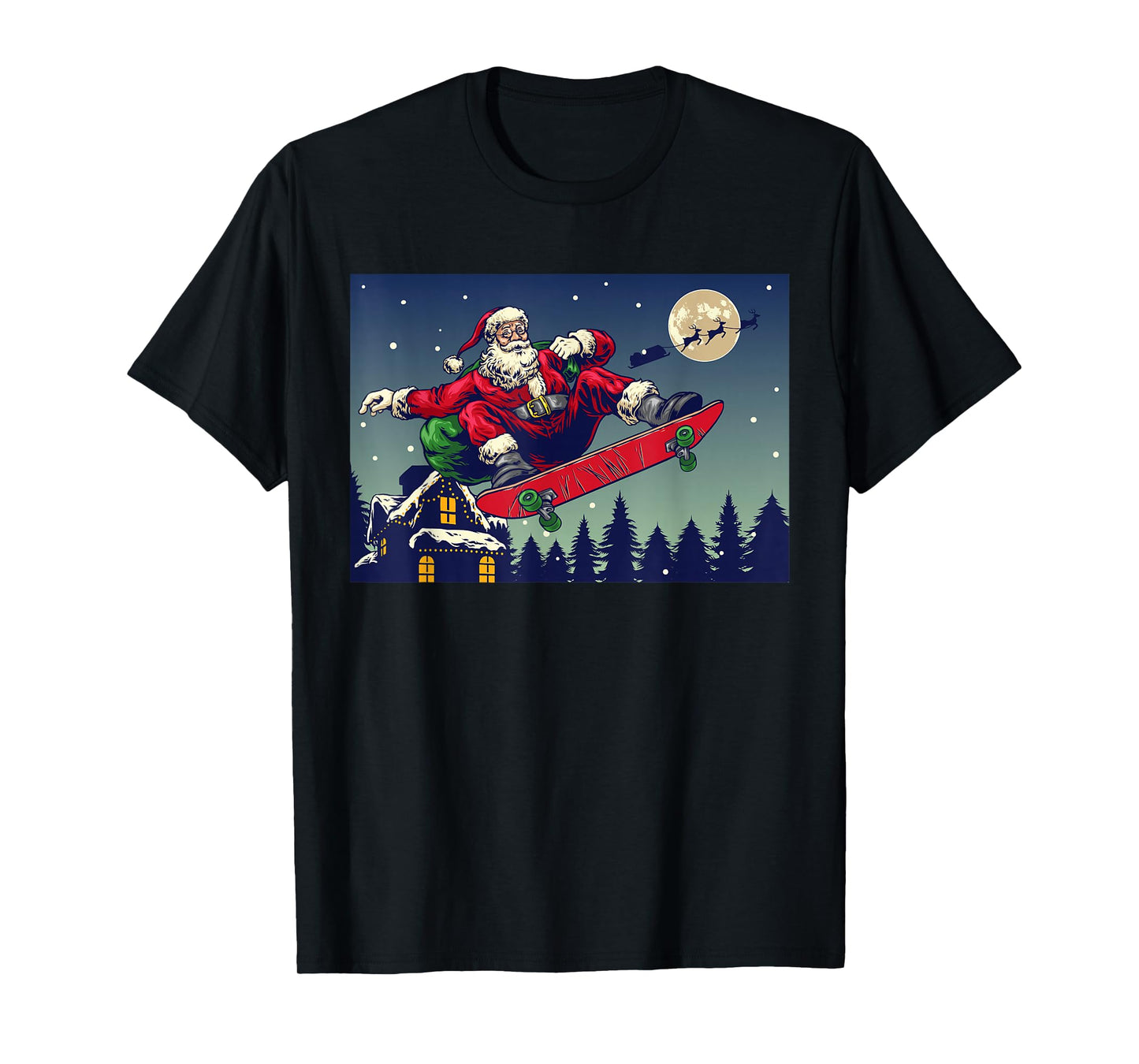 Santa Claus Skateboarding with Gifts Sack Christmas T-Shirt