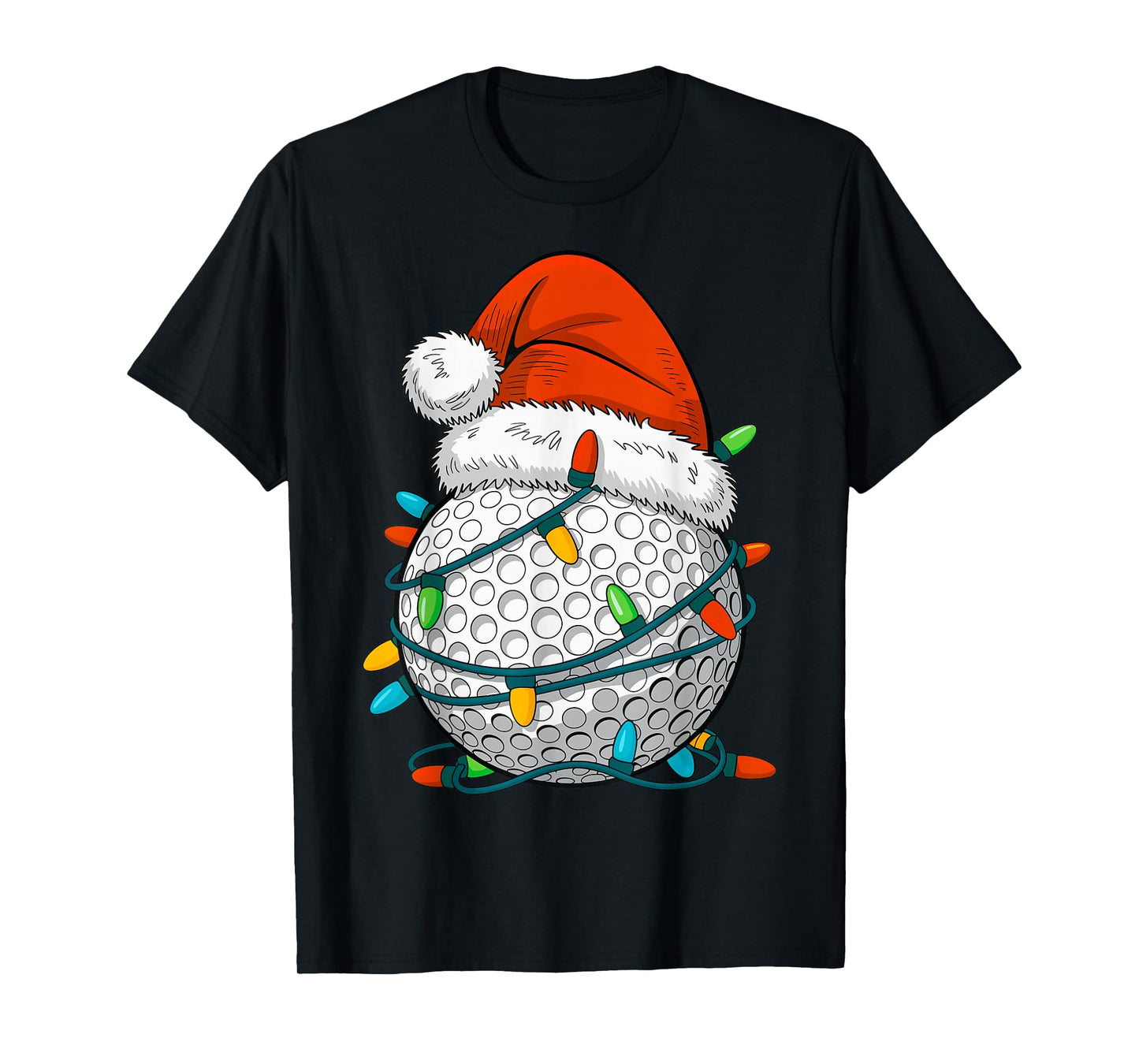 Golfing Ball Lights Santa Hat Men Women Xmas Christmas Golf T-Shirt