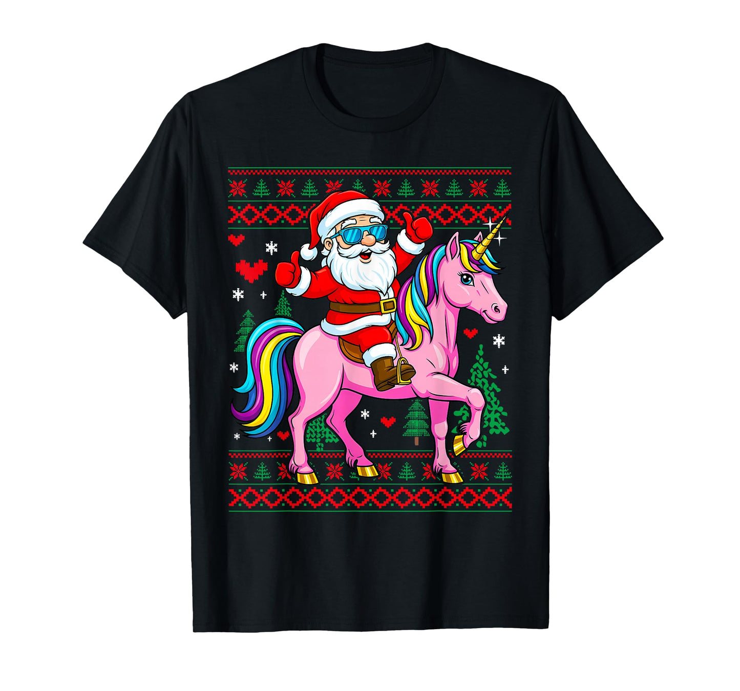 Christmas Santa Claus on Unicorn Girly Girls Cute Women T-Shirt