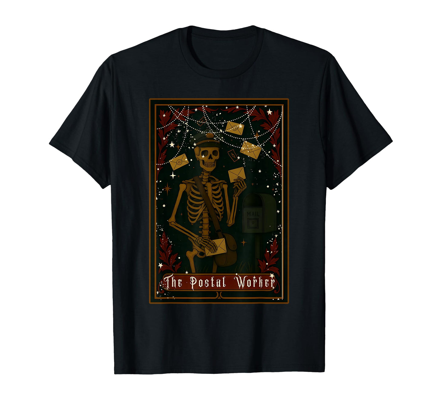 Postal Worker Skeleton Tarot Card Halloween Witch Vibes T-Shirt