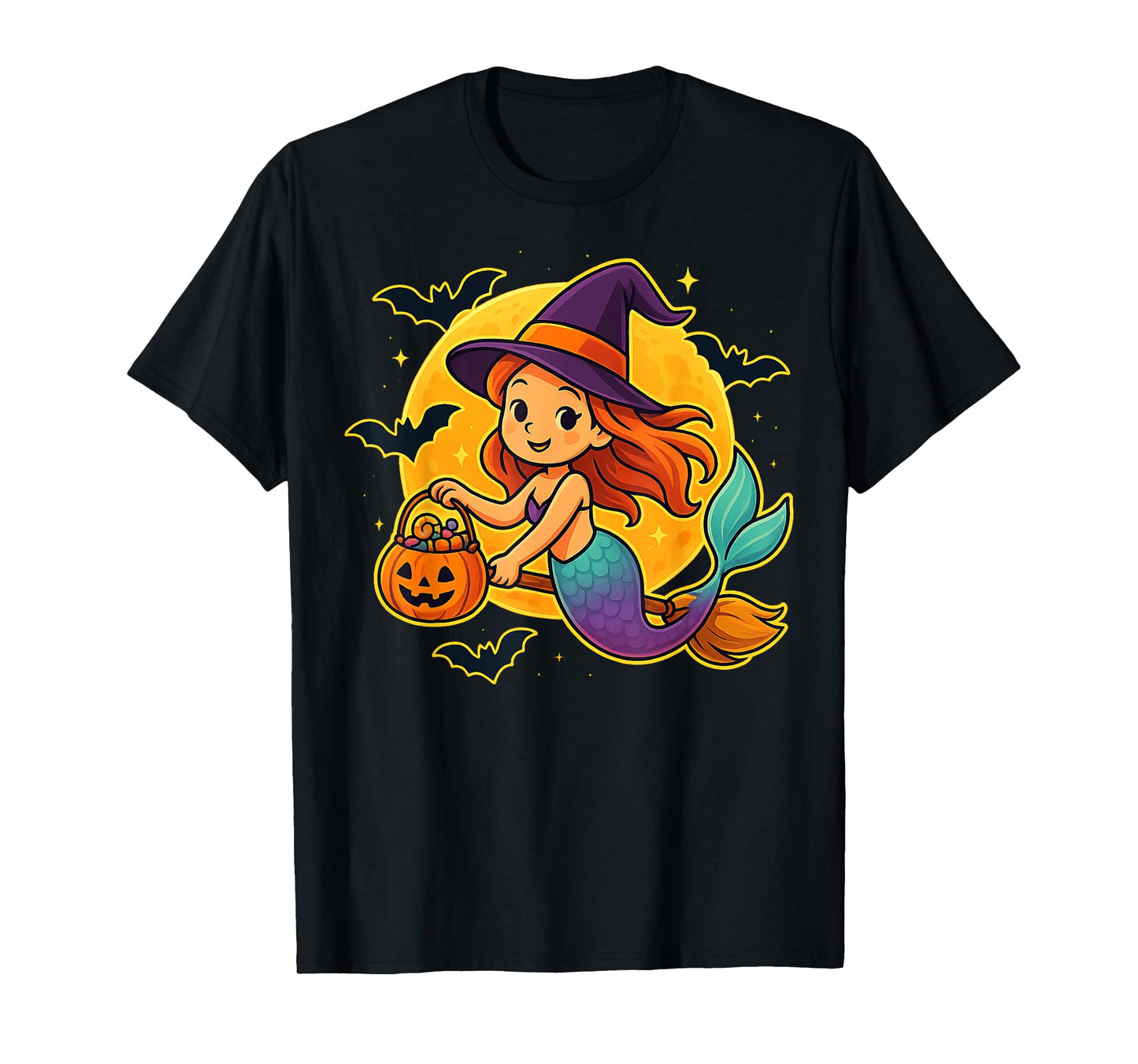 Cute Mermaid Witch Pumpkin Halloween Costume Boys Girls T-Shirt