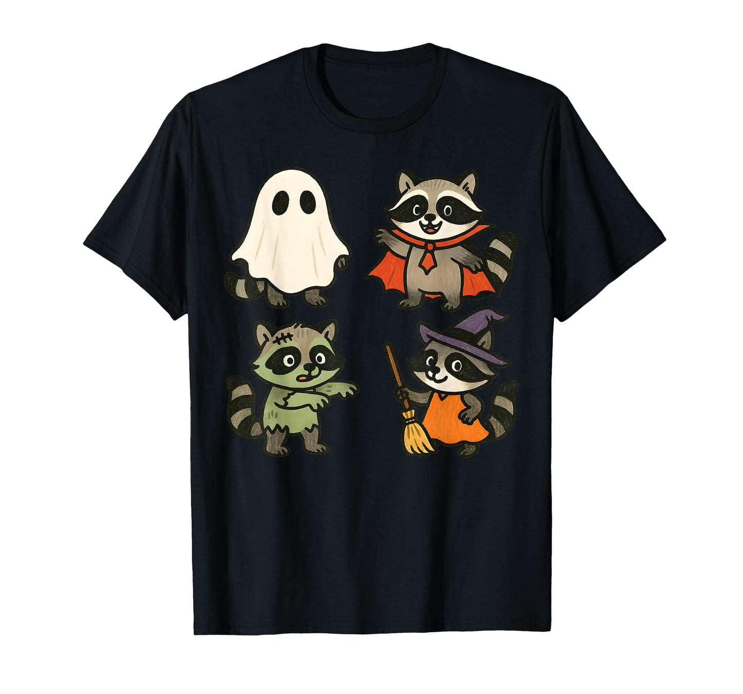 Raccoon Spooky Witch Boo Zombie Cute Halloween Boys Girls T-Shirt
