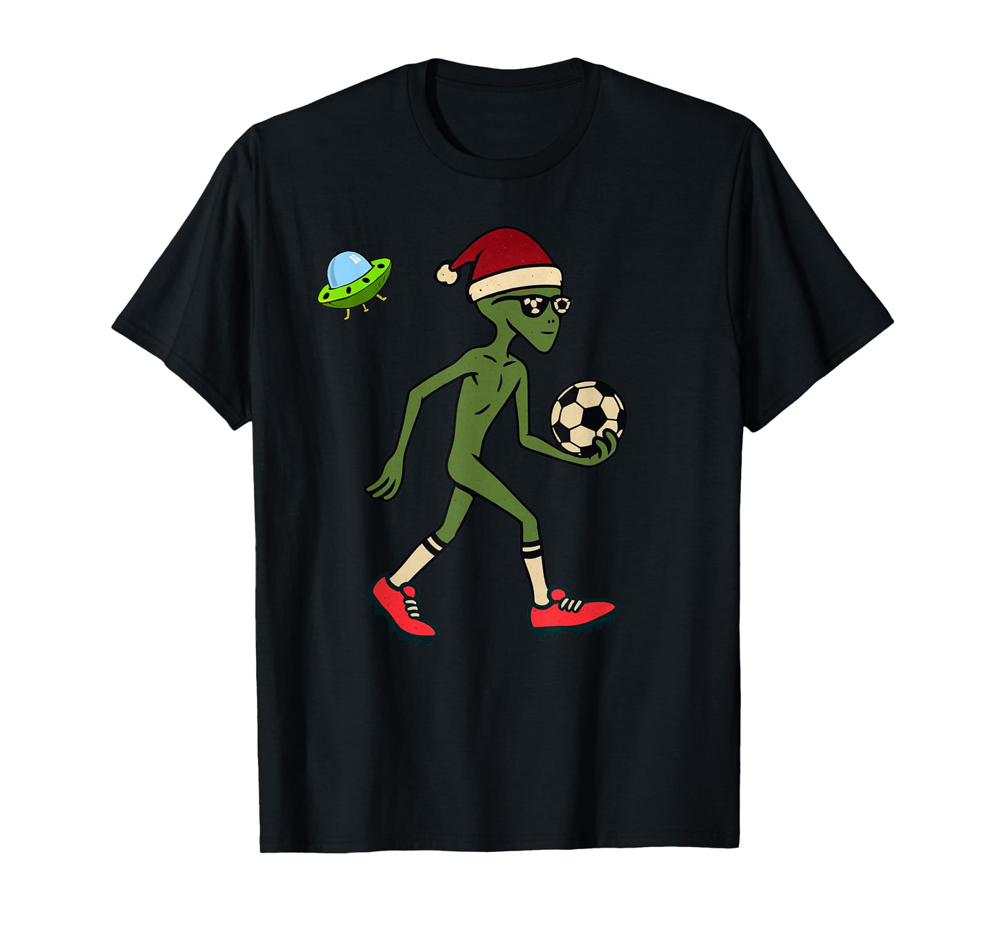 Alien Playing Soccer Christmas Vintage Funny Xmas Holiday T-Shirt