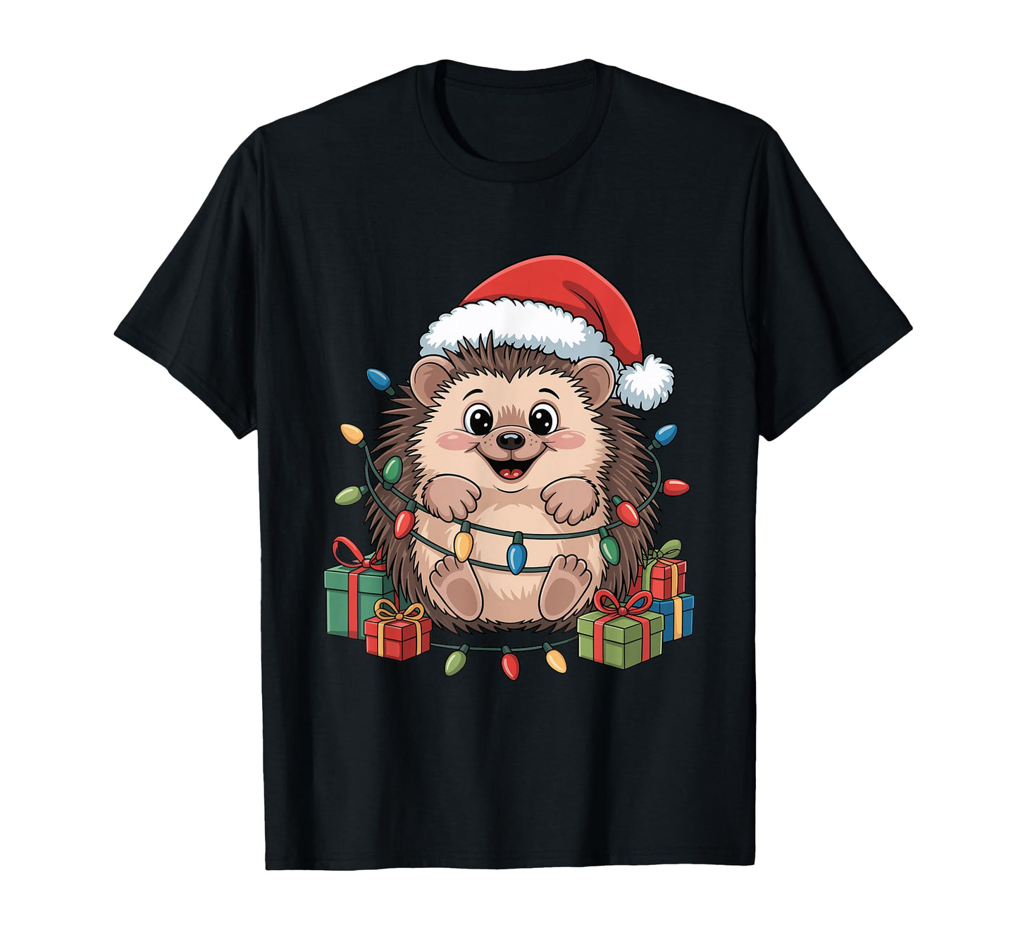 Hedgehog Santa Hat Christmas Design Funny Animal Lovers T-Shirt
