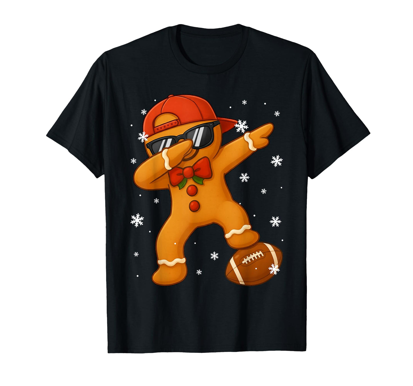 Cool Dabbing Gingerbread Football Christmas Xmas Boy Men T-Shirt