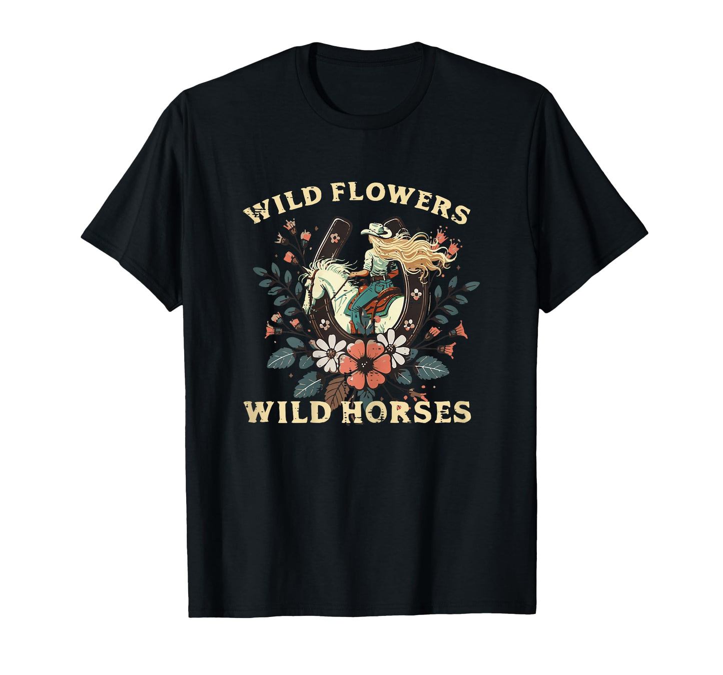 Wild Flowers Horses Vintage Equestrian Farm Women Girls Kids T-Shirt