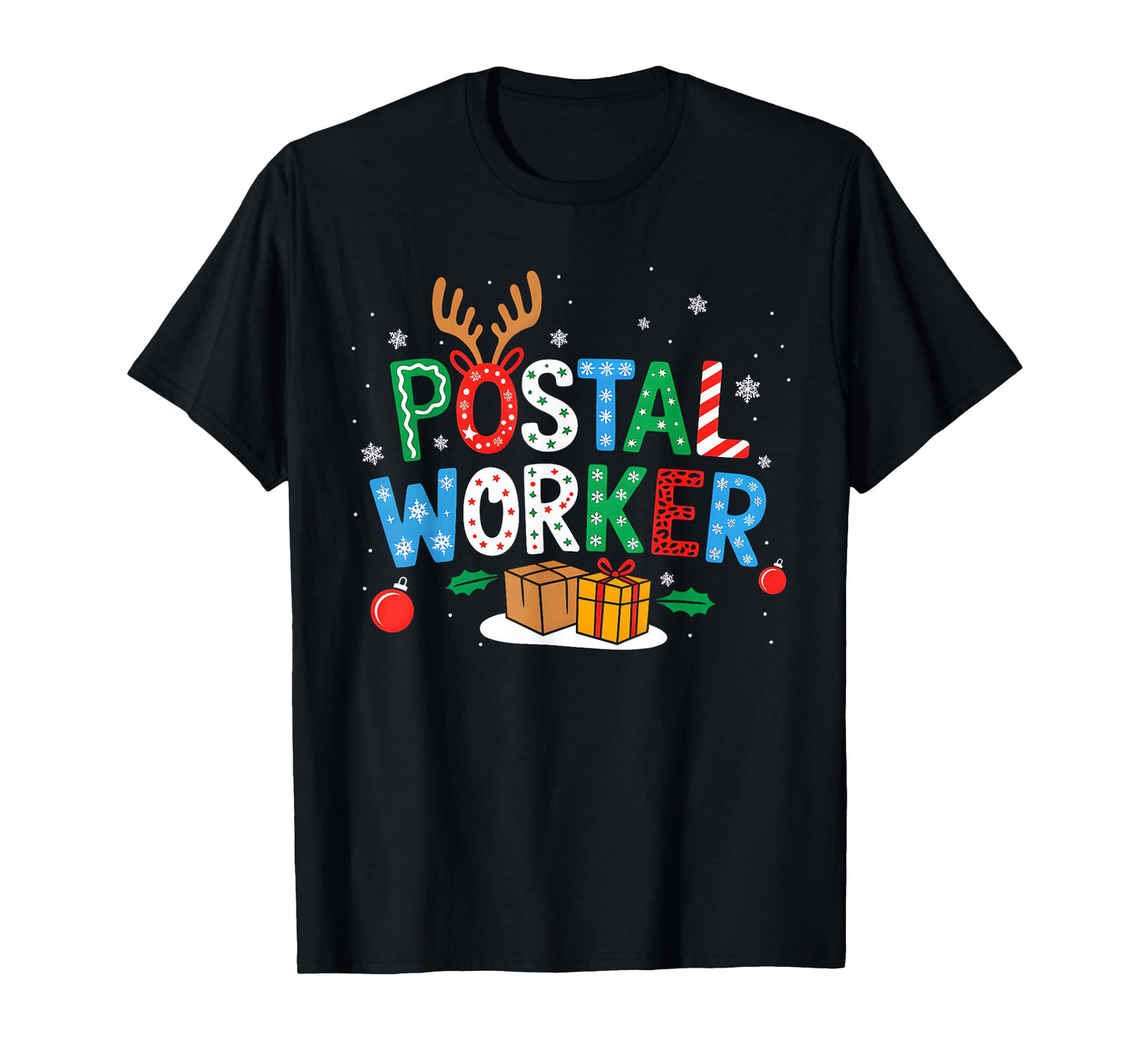 Postal Worker Xmas Leopard Plaid Santa Reindeer Elf Lover T-Shirt