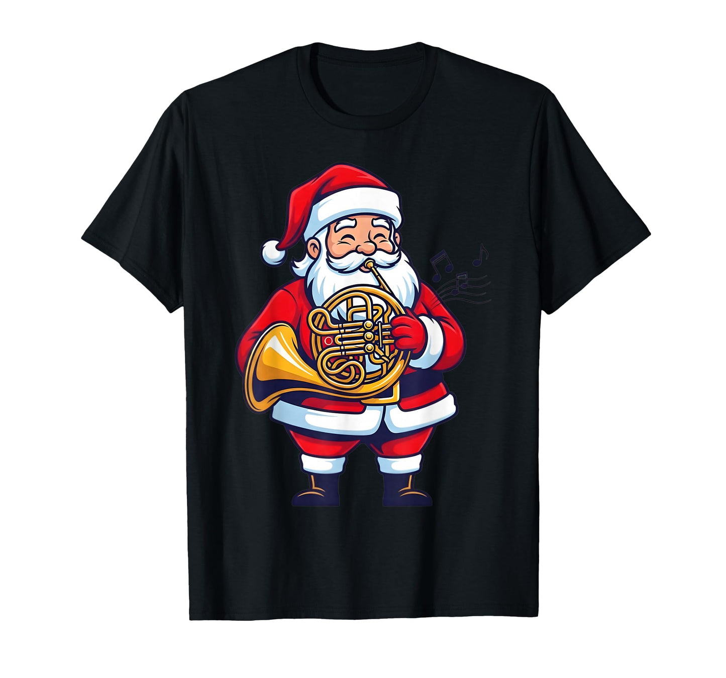 Santa Playing French Horn Christmas Cute Xmas Graphic T-Shirt