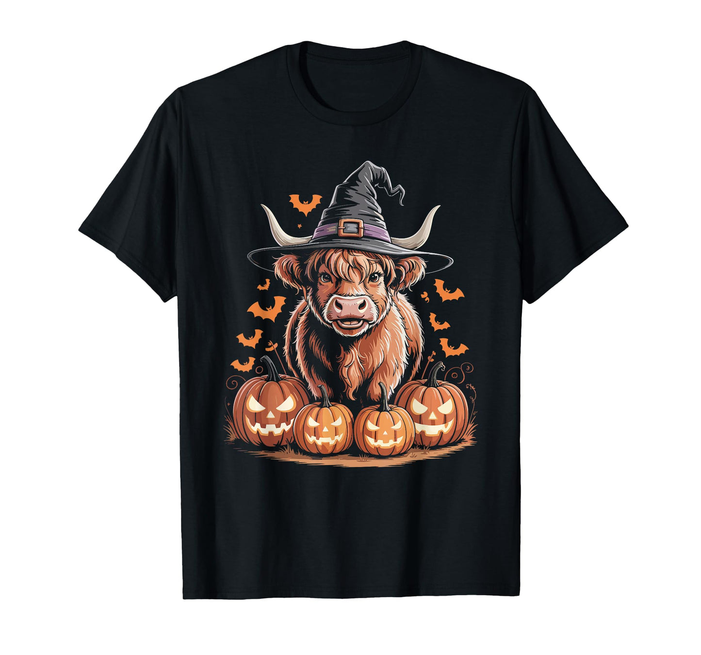 Halloween Highland Cow Witch with Pumpkins T-Shirt